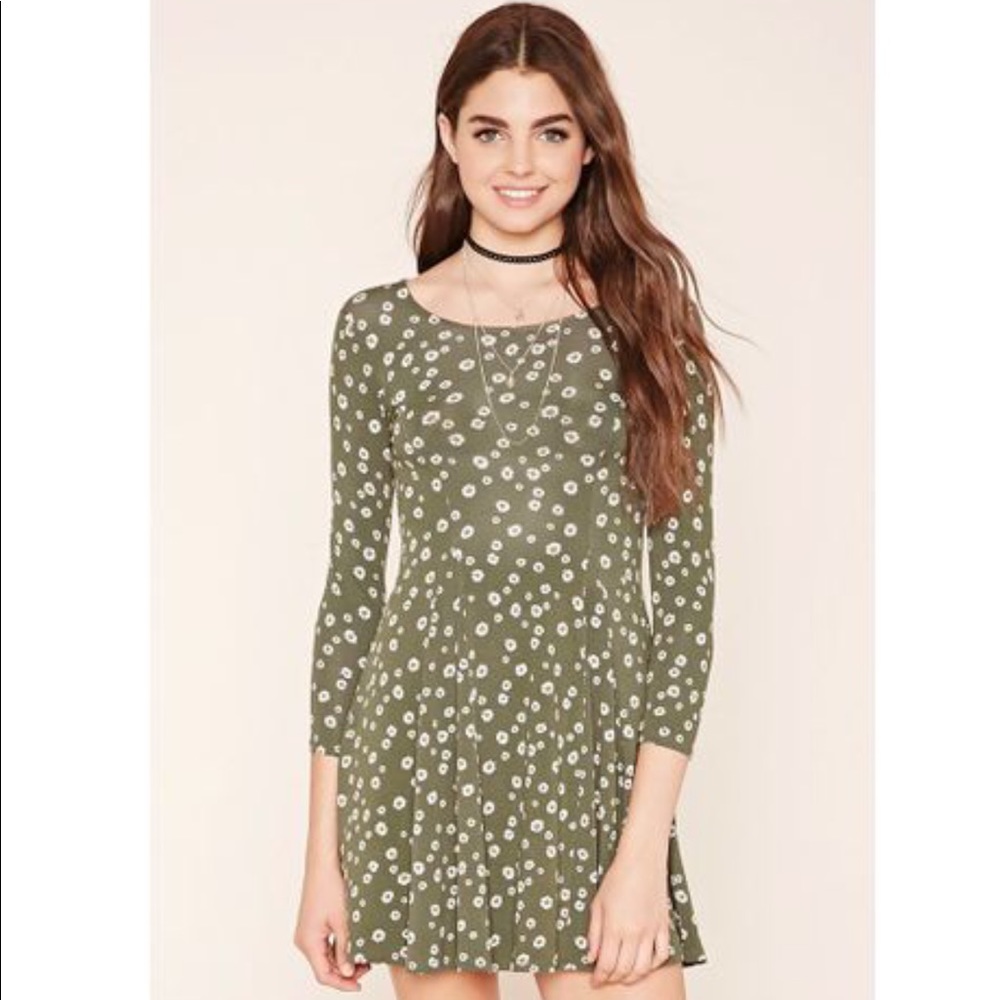 Forever 21 Olive Daisy Skater Dress